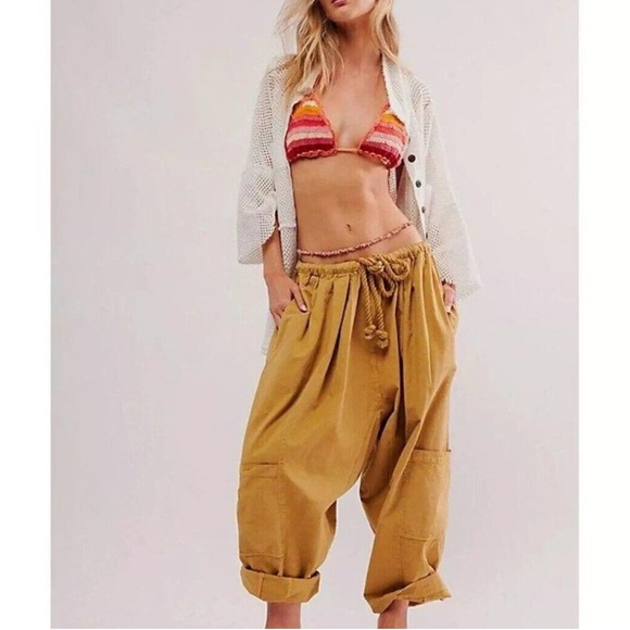 Free People Pants - Free People Kahlani Harem Pull-On Pants Gold Medium NWT